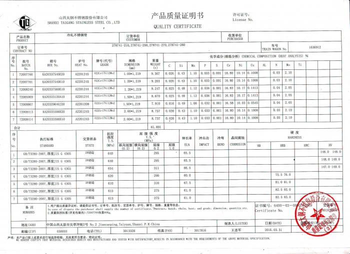 304材质质量报告